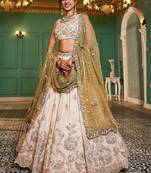 Ivory Tissue Silk Embroidered Lehenga Choli with Lavender Organza Dupatta