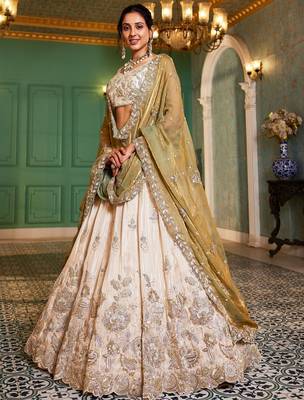 Ivory Tissue Silk Embroidered Lehenga Choli with Lavender Organza Dupatta 2