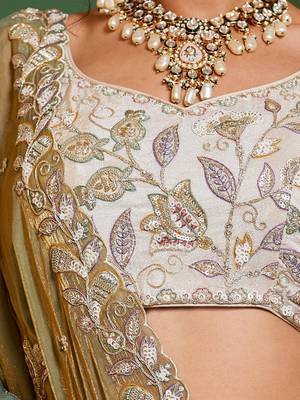 Ivory Tissue Silk Embroidered Lehenga Choli with Lavender Organza Dupatta 4