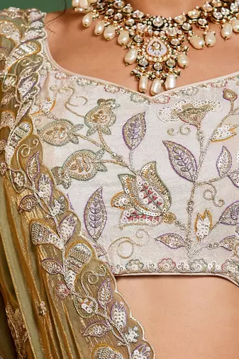 Ivory Tissue Silk Embroidered Lehenga Choli with Lavender Organza Dupatta