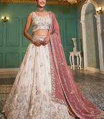 Ivory Tissue Silk Embroidered Lehenga Choli with Lavender Organza Dupatta