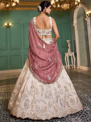 Ivory Tissue Silk Embroidered Lehenga Choli with Lavender Organza Dupatta 2