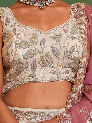 Ivory Tissue Silk Embroidered Lehenga Choli with Lavender Organza Dupatta 4