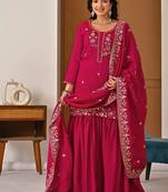 Rani pink embroidery silk blend  sharara suit set