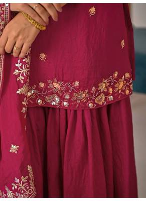 Rani pink embroidery silk blend  sharara suit set 2