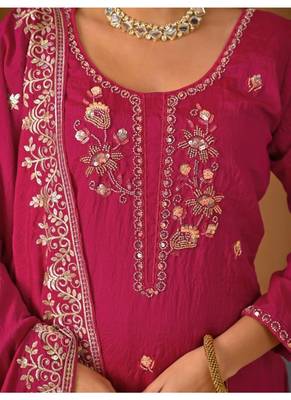 Rani pink embroidery silk blend  sharara suit set 3
