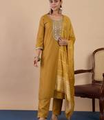mustard blended cotton festive kurta set