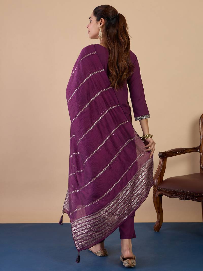 purple blended cotton festive kurta set