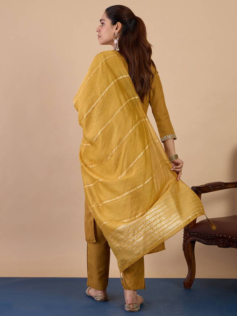 mustard blended cotton festive kurta set