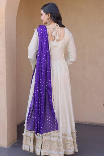 cream silk festive wear anarkali