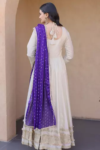 cream silk festive wear anarkali