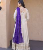 cream silk festive wear anarkali
