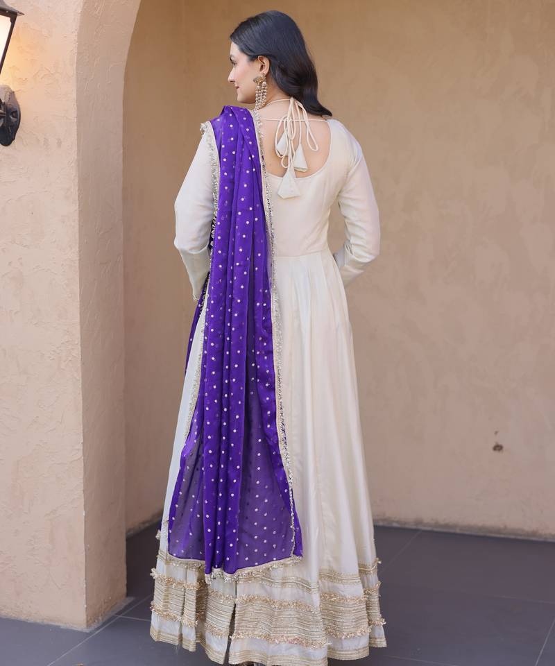 cream silk festive wear anarkali
