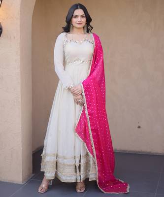cream silk festive wear anarkali 1