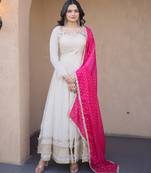 cream silk festive wear anarkali