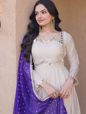 cream silk festive wear anarkali 3