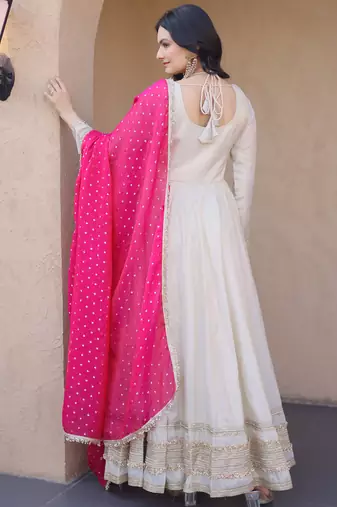 cream silk festive wear anarkali
