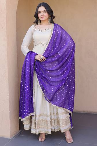 cream silk festive wear anarkali