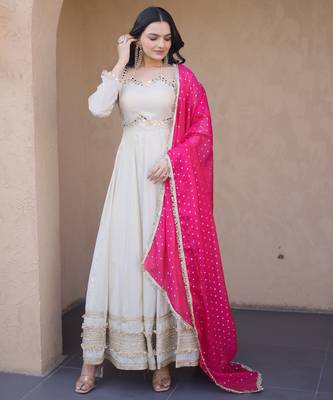 cream silk festive wear anarkali 3