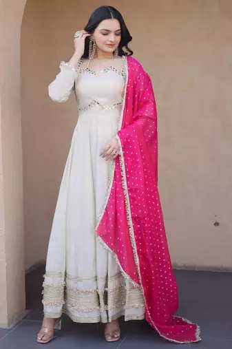 cream silk festive wear anarkali