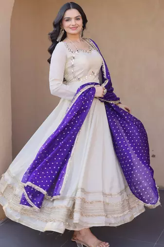 cream silk festive wear anarkali