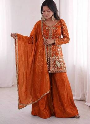 orange silk festive kurta set 1