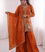 orange silk festive kurta set