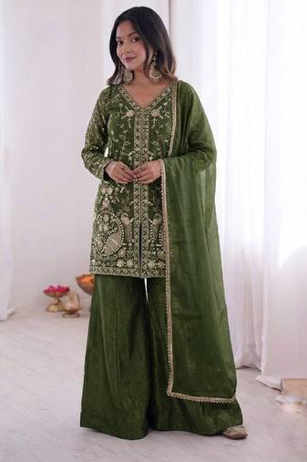 mehendi silk festive kurta set