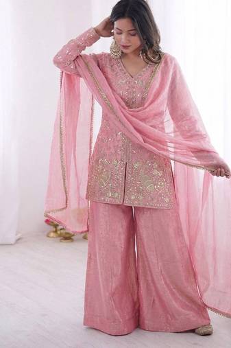 light-pink silk festive kurta set