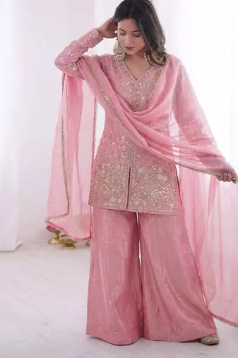 light-pink silk festive kurta set