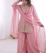 light-pink silk festive kurta set