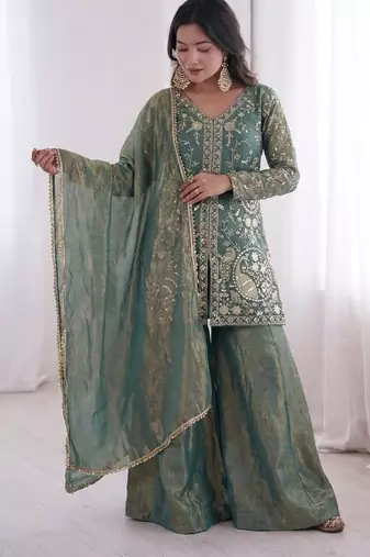 sea-green silk festive kurta set