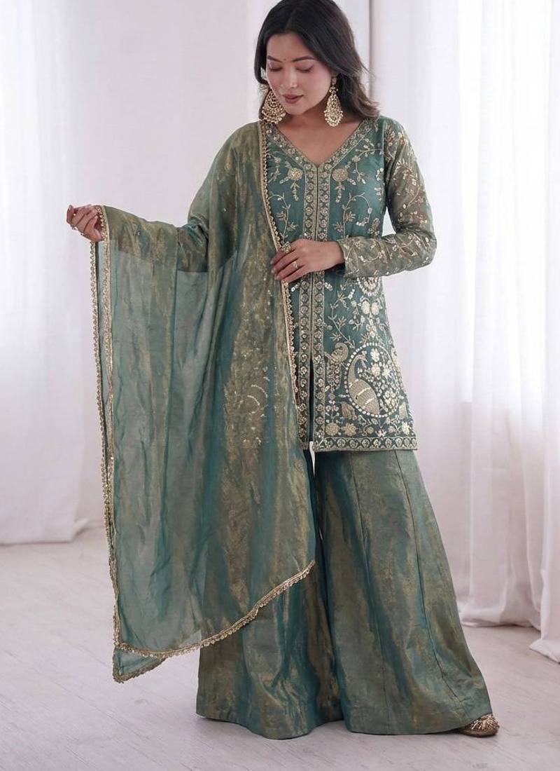 sea-green silk festive kurta set