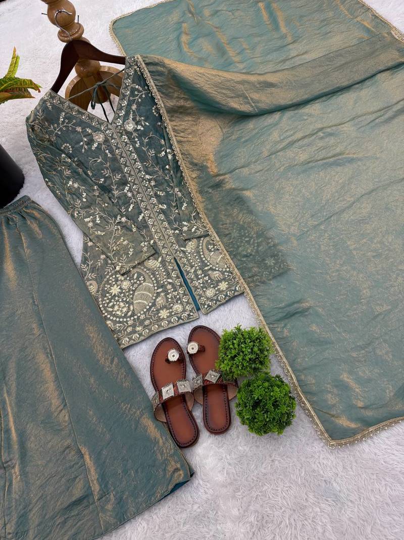 sea-green silk festive kurta set