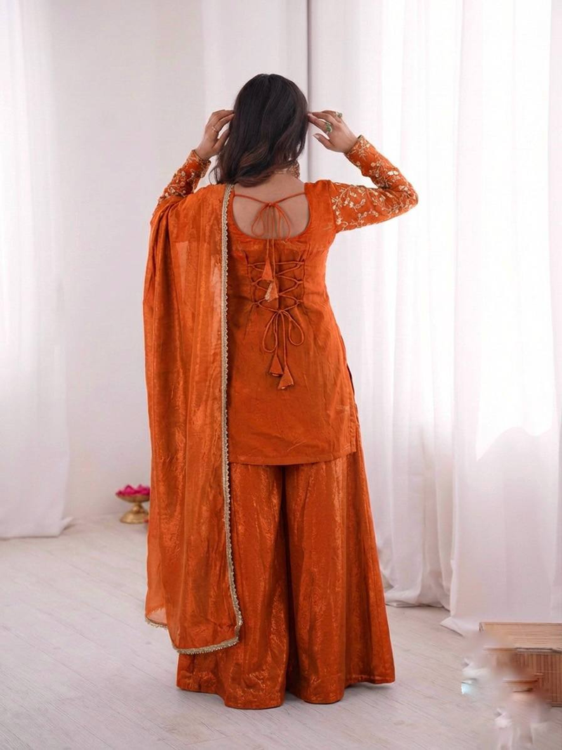 orange silk festive kurta set