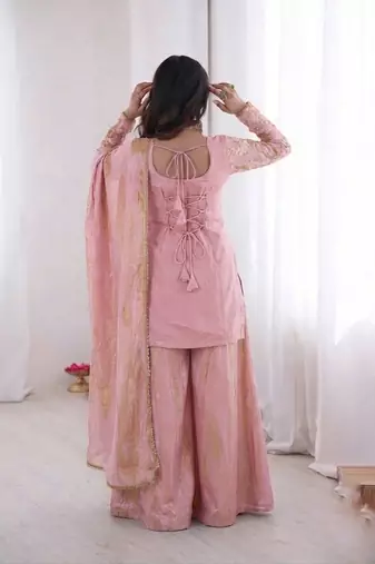 light-pink silk festive kurta set