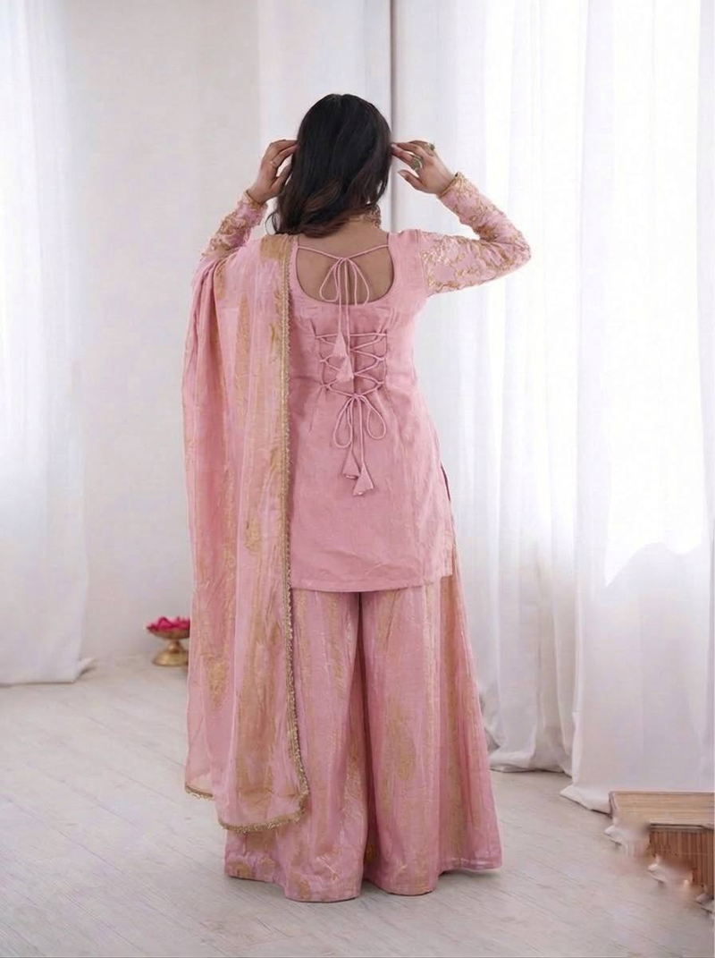light-pink silk festive kurta set