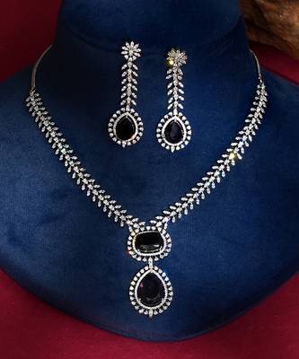 Black stones american diamond necklace set 1