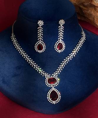 Red stones american diamond necklace set 1