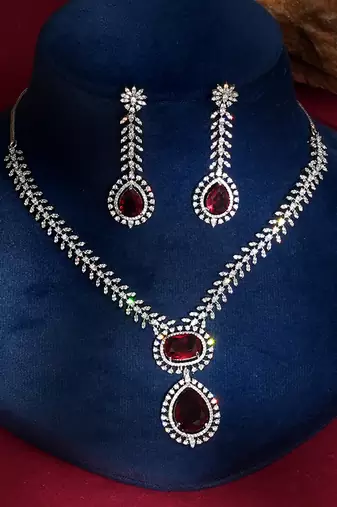 Red stones american diamond necklace set