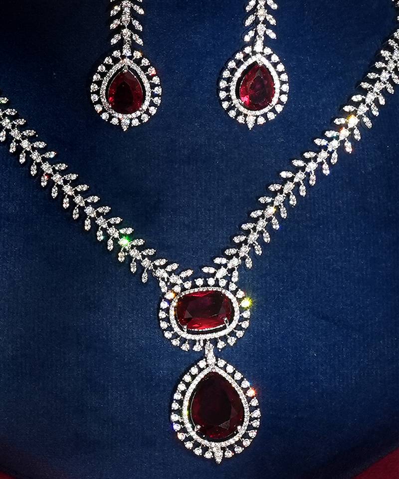 Red stones american diamond necklace set