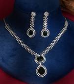 Emerald green stones american diamond necklace set