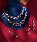 Ruby red stones american diamond necklace set