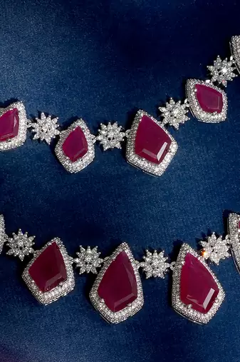 Ruby red stones american diamond necklace set