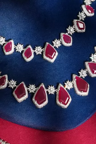 Ruby red stones american diamond necklace set