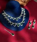 Green stones american diamond necklace set