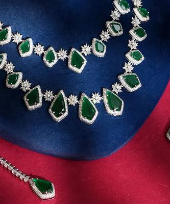 Green stones american diamond necklace set 2