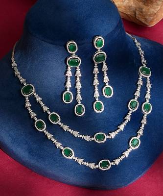 Green stones american diamond heritage necklace set 1