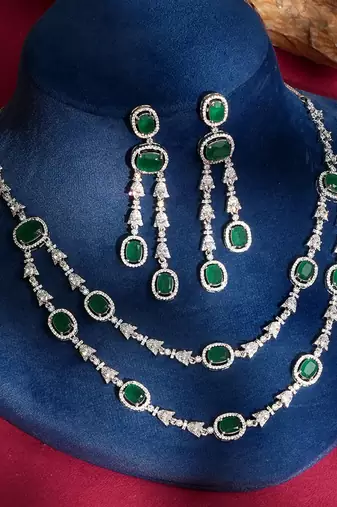 Green stones american diamond heritage necklace set