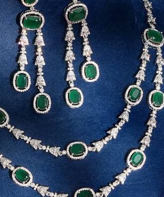 Green stones american diamond heritage necklace set 2